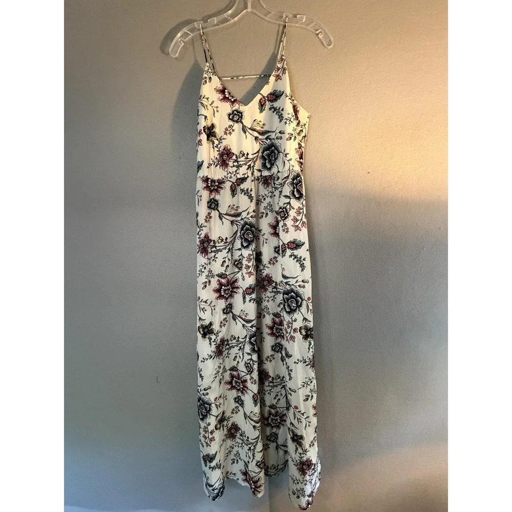 LOFT Dress Womens 2P White Floral V Neck Sleeveless Strappy Maxi Sundress Boho